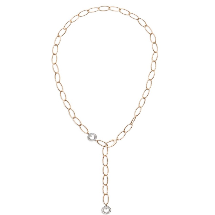 Gioielli Chantecler | Collana Catena Maglie Ovali 61 Cm In Oro Rosa 18Kt E Diamanti