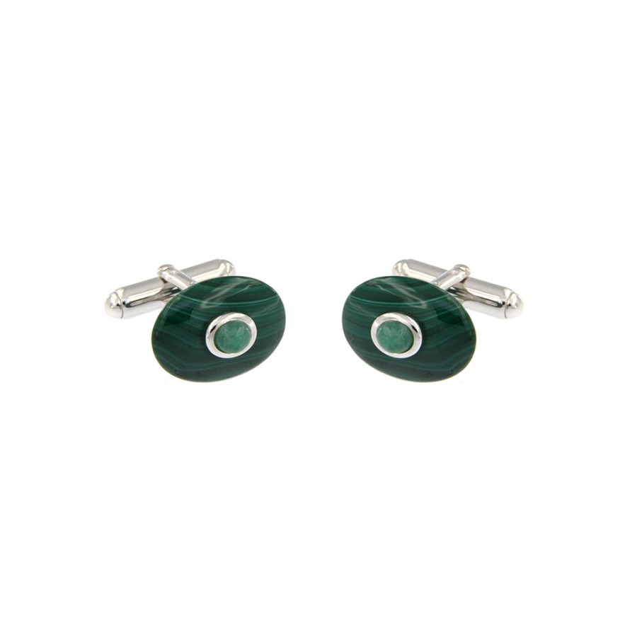 Gioielli Antorà | Gemelli Malachite Argento Lucidi