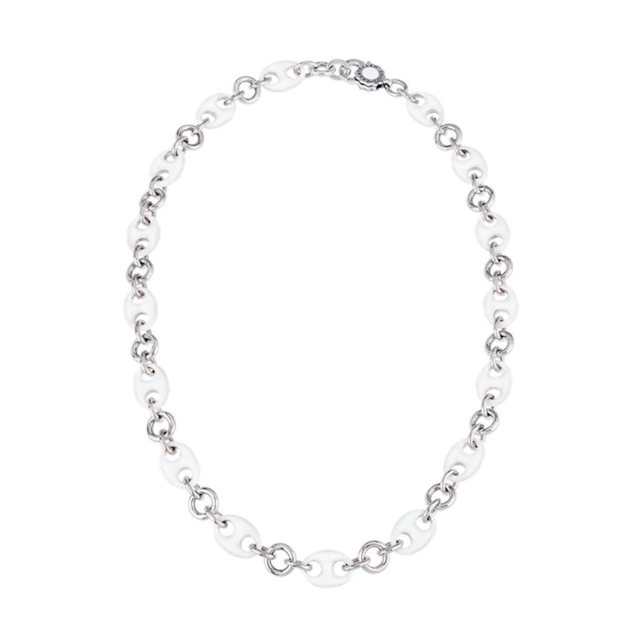 Gioielli Chantecler | Collana Capriness Maglia Marina Argento E Smalto Bianco