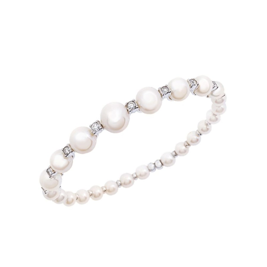 Gioielli Chantecler | Bracciale Cheriein Oro Bianco, Diamanti E Perle Freshwater