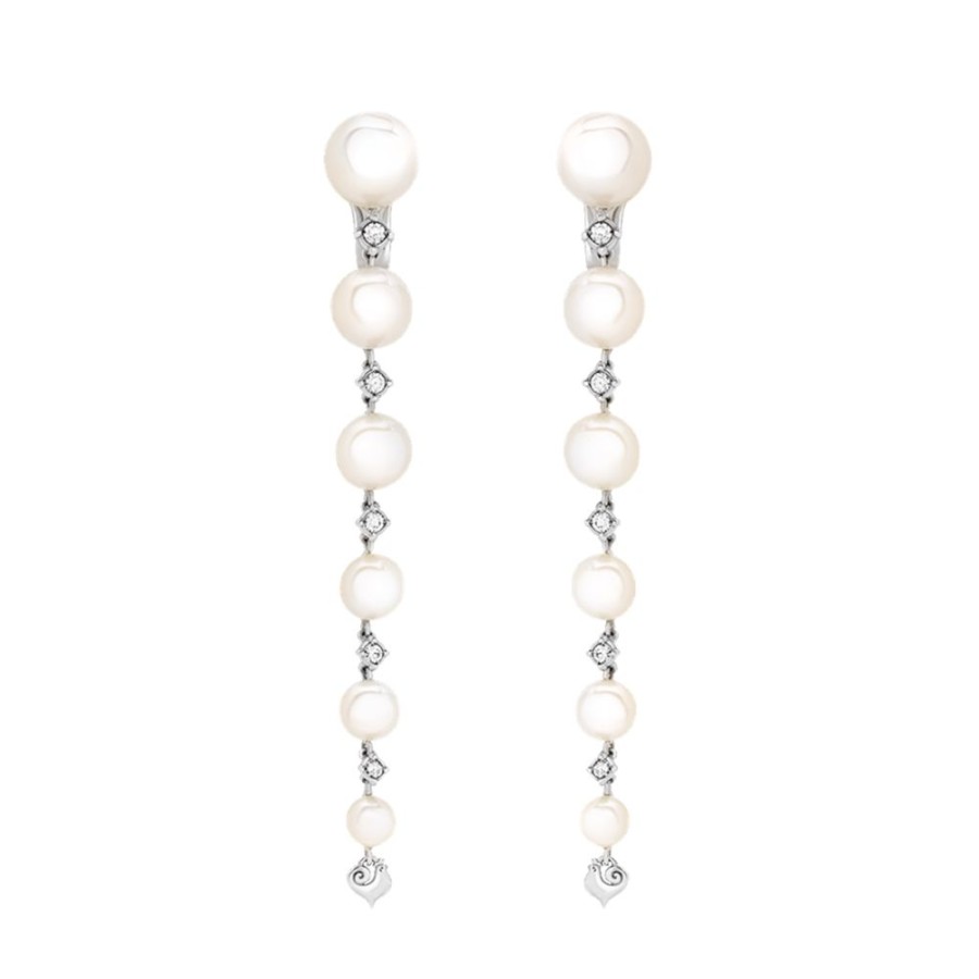 Gioielli Chantecler | Orecchini Cherie Oro Bianco, Diamanti E Perle Freshwater