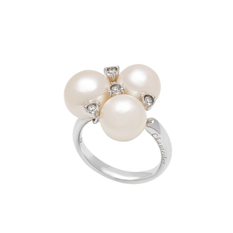 Gioielli Chantecler | Anello Cherie In Oro Bianco 18 Kt, Diamanti E Perle Freshwater