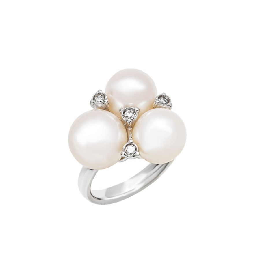 Gioielli Chantecler | Anello Cherie In Oro Bianco 18 Kt, Diamanti E Perle Freshwater