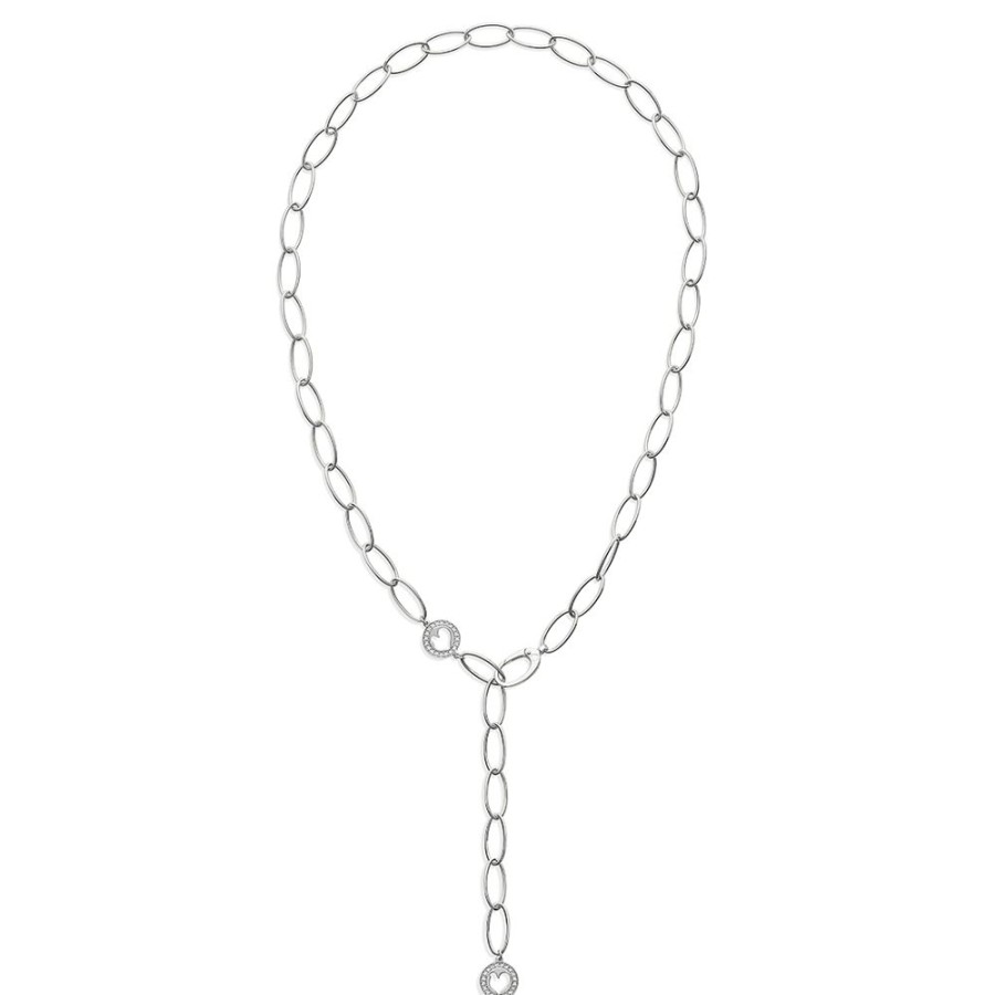 Gioielli Chantecler | Collana Catena Maglie Ovali 61 Cm In Oro Bianco 18Kt E Diamanti