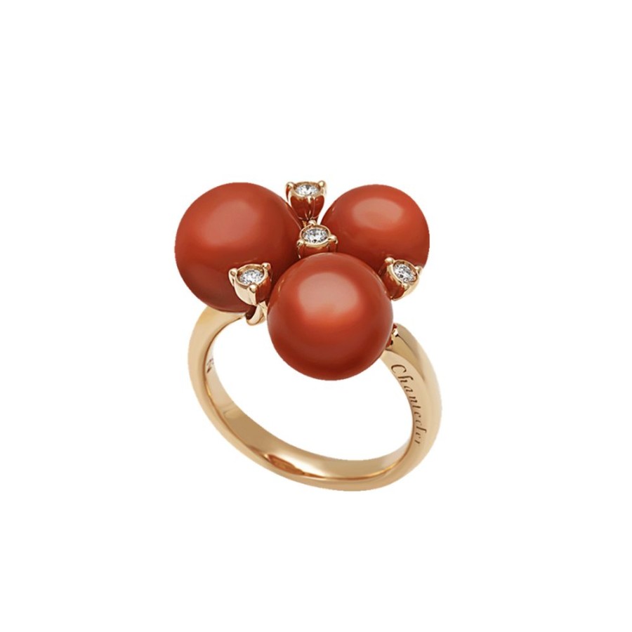 Gioielli Chantecler | Anello Cherie Anello Cherie In Oro Rosa 18Kt, Diamanti E Corallo