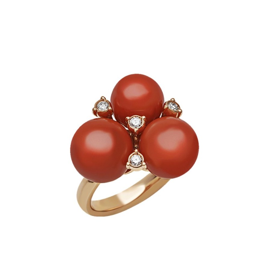 Gioielli Chantecler | Anello Cherie Anello Cherie In Oro Rosa 18Kt, Diamanti E Corallo