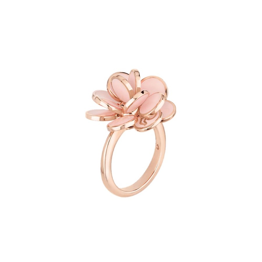 Gioielli Chantecler | Anello Paillettes Mini Oro Rosa 18Kt E Smalto Rosa